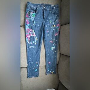 SZ 18 W Melissa McCarthy 7 paint splash denim jeans